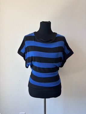 Black and Blue Striped Short Sleeve Knit Top